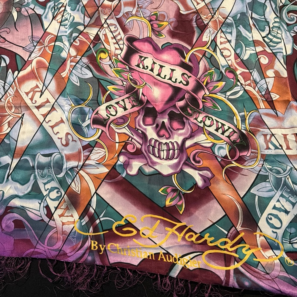 Ed Hardy Love Kills Slowly Skull Design Scarf by Christian Audigier